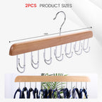 JOHOUSE Belt Organizer for Closet Max 42 Belts, 2 PCS Wooden Hanger for Storage with 14 Rotating Hooks Each, Durable Tie Holder Space Saver for Bra, Tank Top, Scarf