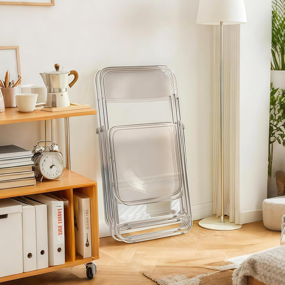 JPBSTO 2 Pack Clear Plastic Folding Chairs - Modern Duo Stackable for Studio ...