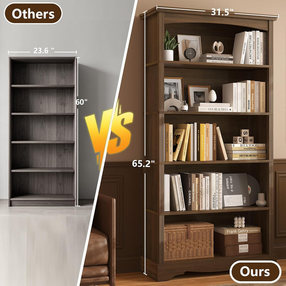 TVU 5-Tier Wooden Bookshelf, 31.5" W x 65" H ×9.9" D Bookshelf...