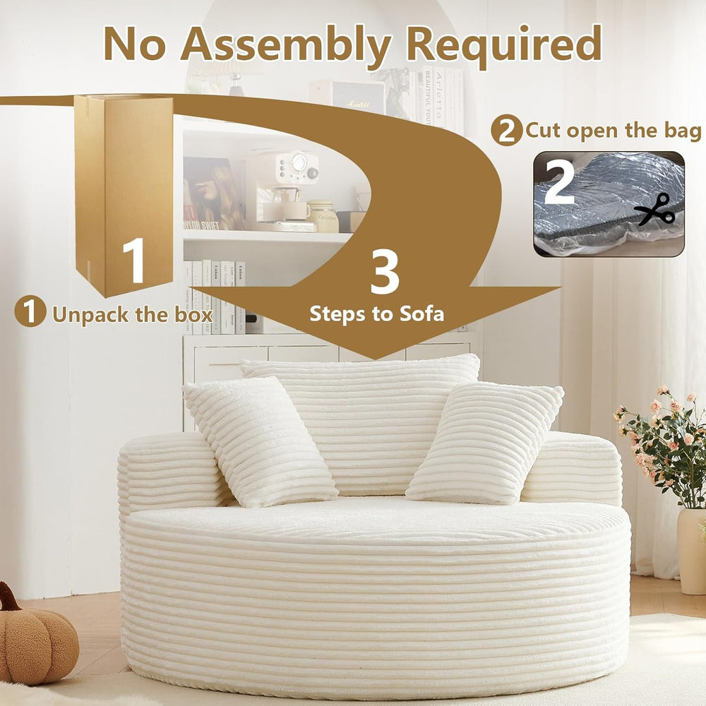 55''L Oversized Round Chaise Longue Chair Indoor, Corduroy Sponge Sin...