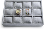 Oirlv Premium Velvet 12 Grid Jewelry Organizer Tray with Removable Pillow Watch Organizer Jewelry Tray Bracelet Bangle Watch Display Holder