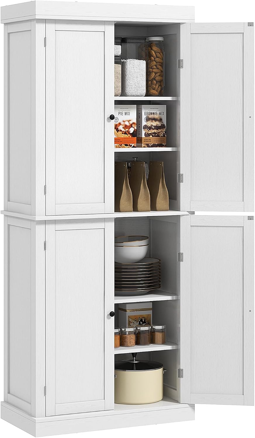 72" Tall Kitchen Pantry Storage Cabinet, 4-Door Freestanding Buffet with...