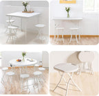 Portable Round Stool, 18 inch, Lightweight, Bar Stool, Sturdy Plastic, Foldable, Steel Frame Legs, Metal Chair, No Assembly Required, White