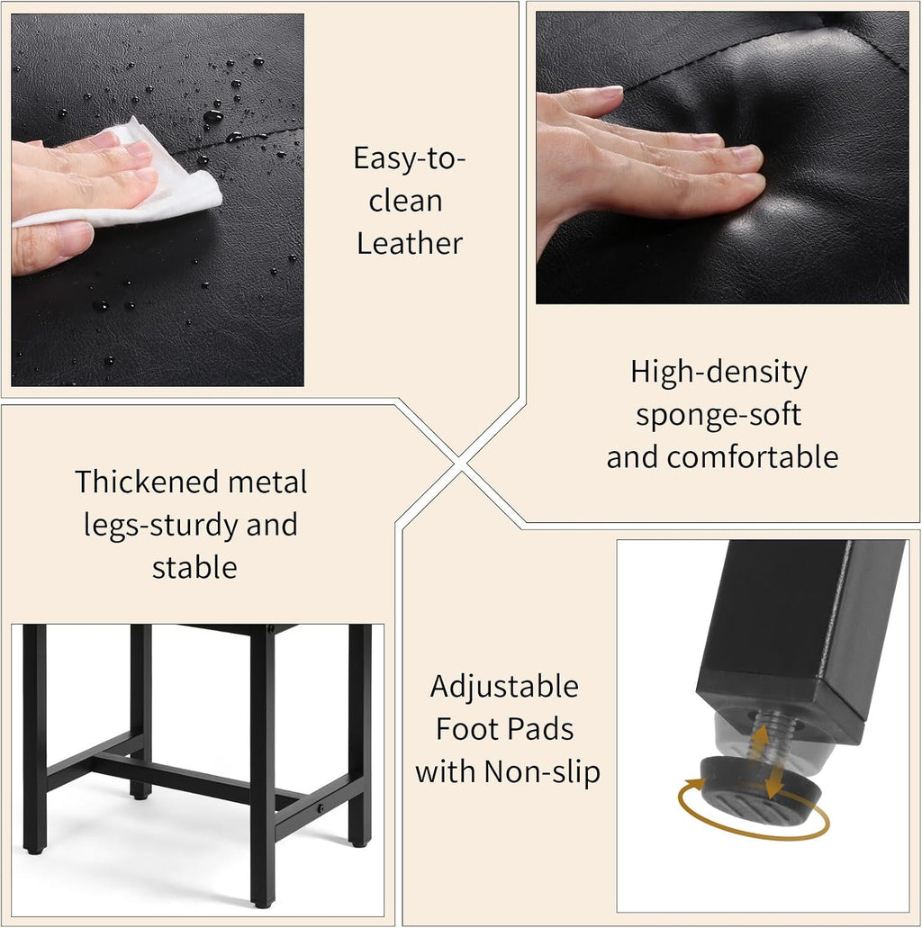 Saddle Seat Vanity Stool, Makeup Stool Chair with Metal Leg, U-Shaped Faux Leather Ottoman Foot Rest, Small Square Chairs Under Desk for Vanity, Living Room, Bedroom, Modern Makeup Bench Black