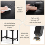Saddle Seat Vanity Stool, Makeup Stool Chair with Metal Leg, U-Shaped Faux Leather Ottoman Foot Rest, Small Square Chairs Under Desk for Vanity, Living Room, Bedroom, Modern Makeup Bench Black