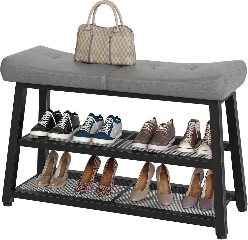 YATINEY Shoe Bench, 3-Tier Shoe Rack, Entryway Bench with Storage and Cushion...