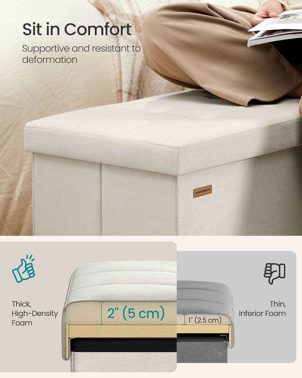 SONGMICS Mazie Collection - 30 Inches Storage Ottoman, Foldable Storage Bench...
