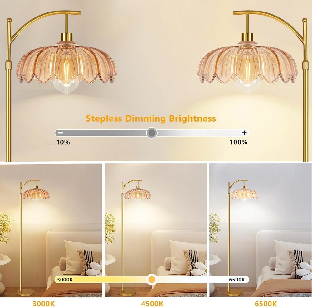 Arc Floor Lamp with 3 Color Temperatures,Gold Floor Lamp with Remote & 3 ...
