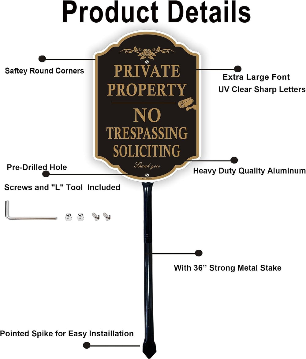 Private Property No Trespassing Signs with 36-inch Metal Stakes, 14 x 10 inch...