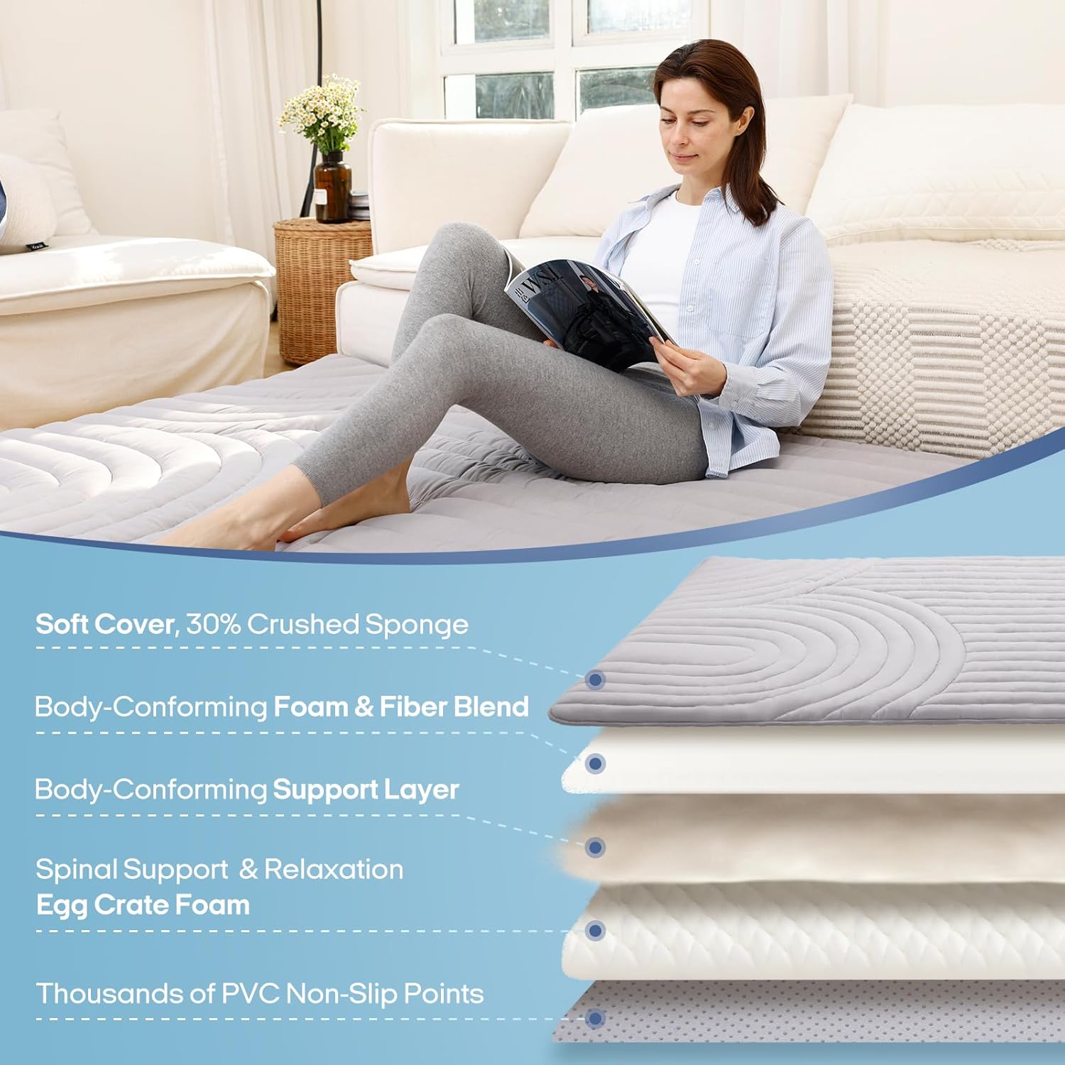 ZonLi Japanese Floor Mattress Futon Mattress Twin Size, Thicken Roll Up Tatami Mat Washable Cover, Portable & Foldable Floor Bed Mattress for Sleeping, Dormitory, Adult