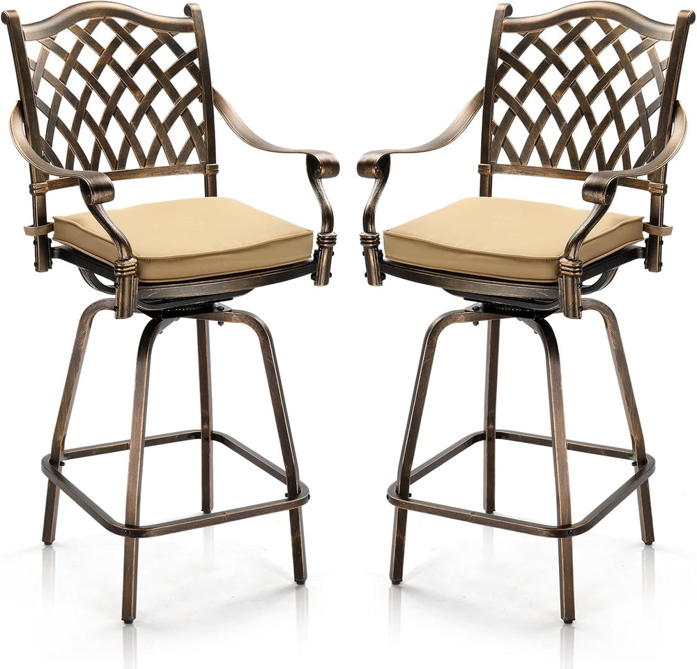 VINGLI Outdoor Swivel Bar Stools Set of 2, Cast Aluminum All-Weather Patio Ba...