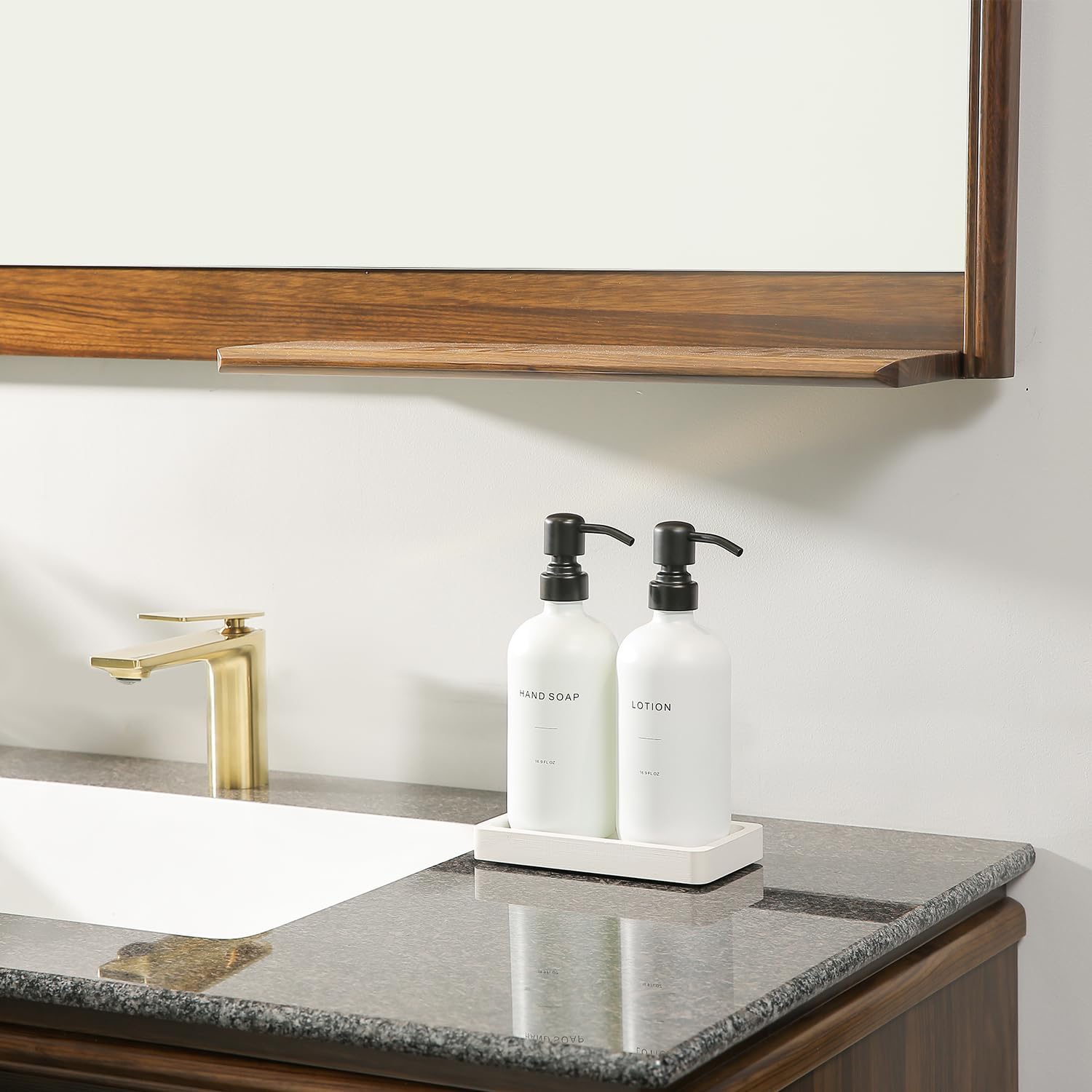 White Soap Dispenser Set, Contains Hand and Lotion Dispenser with Pump. Perfect for Guest Bathroom Decor. (White)