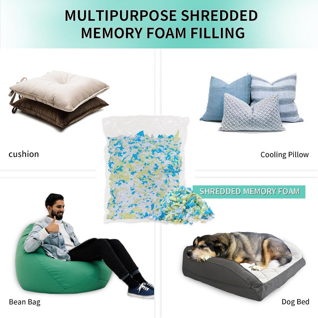 10lbs Shredded Memory Foam Bean Bag Filler, Soft and Convenient Bean Bag Filling Pillow Stuffing for Beanbag, Couch, Cushion, Stuffed Animals, Dog Bed, Arts Crafts