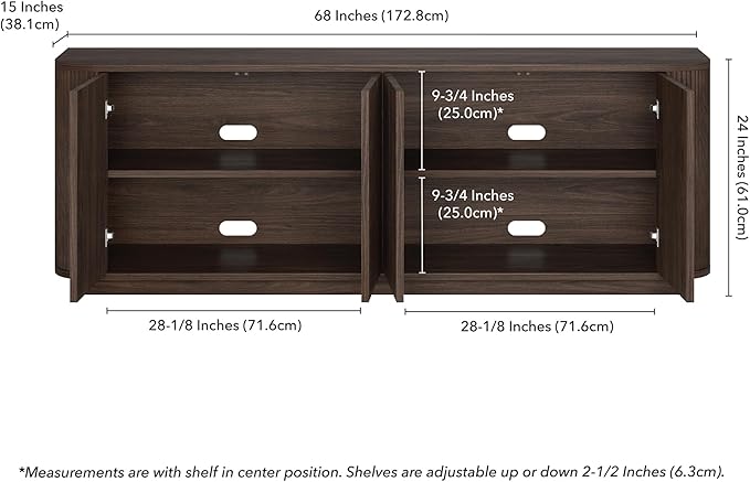 Henn&Hart Fluted TV Stand for TVs up to 75" with 2 Storage Cabinets with an Adjustable Shelf for Living Room, Family Room, or Office, Warm Brown
