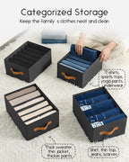 Closet Organizers and Storage - Fabric Clothes Organizer with Handles, Foldable Jeans Organizer for Clothes, Drawer Organizer for Shirts, Bra, Sweater, Scarf, 4 Pack, Black