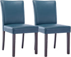 Watson & Whitely Upholstered Kitchen & Dining Room Chairs with Low Back, Faux Leather Armless Dining Chairs with Solid Wood Legs, Set of 2, Blue
