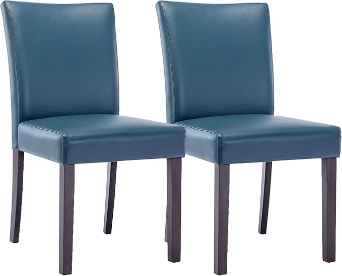 Watson & Whitely Upholstered Kitchen & Dining Room Chairs with Low Back, Faux Leather Armless Dining Chairs with Solid Wood Legs, Set of 2, Blue