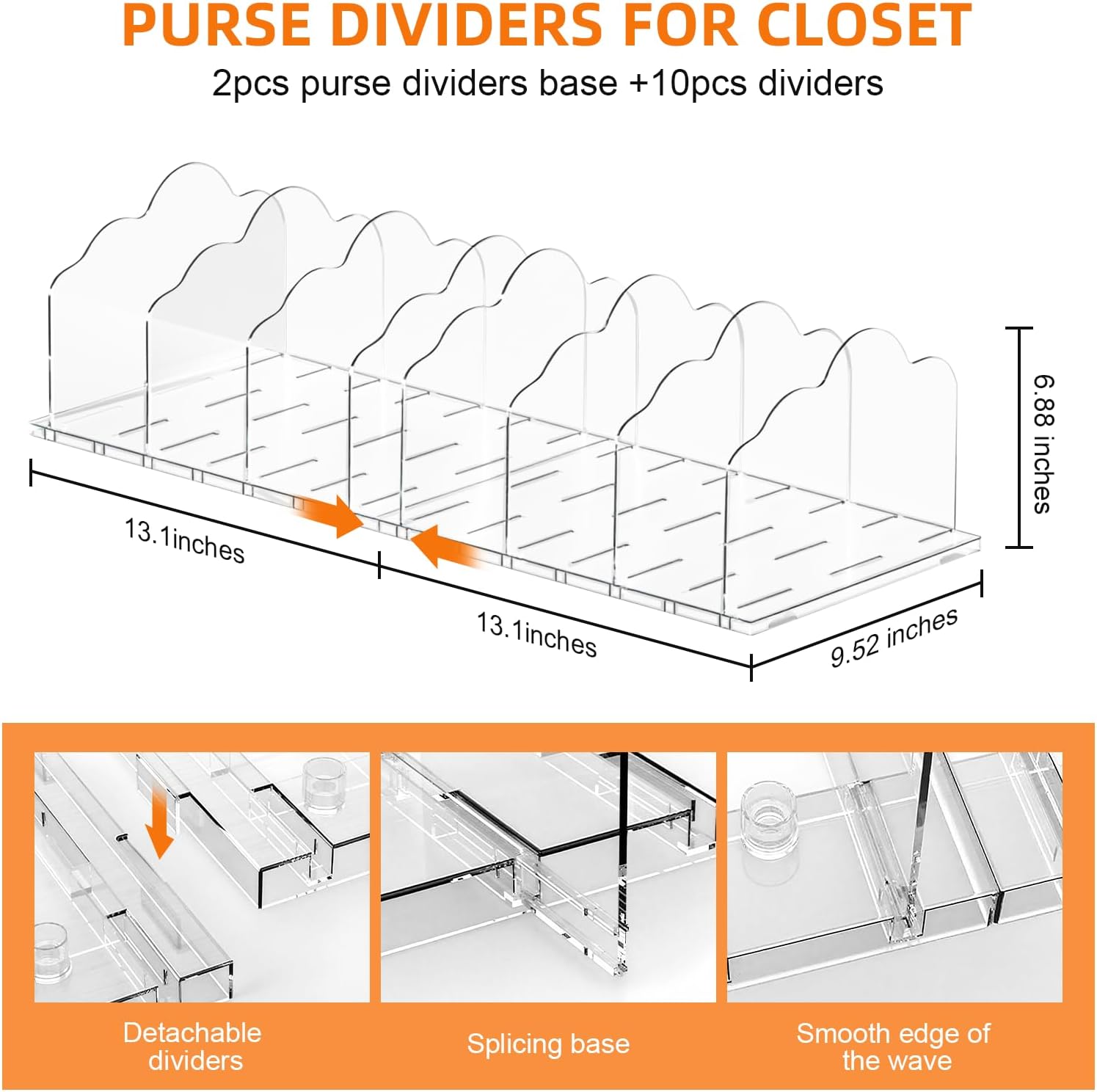2 Pack Acrylic Handbag Organizer - 10 Adjustable Shelves for Closet & Cabinet, Clear Purse Display Stand for Women, Space-Saving Storage for Purses, Wallets & Accessories