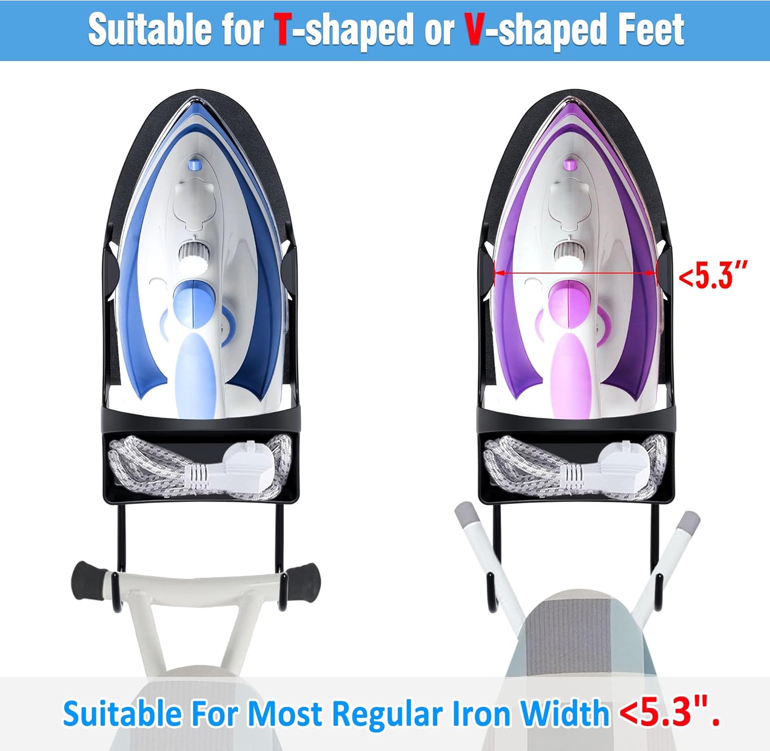 Ironing Board Hanger Wall Mount Ironing Holder Heat Resistant Iron Hanger with Iron Board Rack for Max 5 Inch Width (Black)