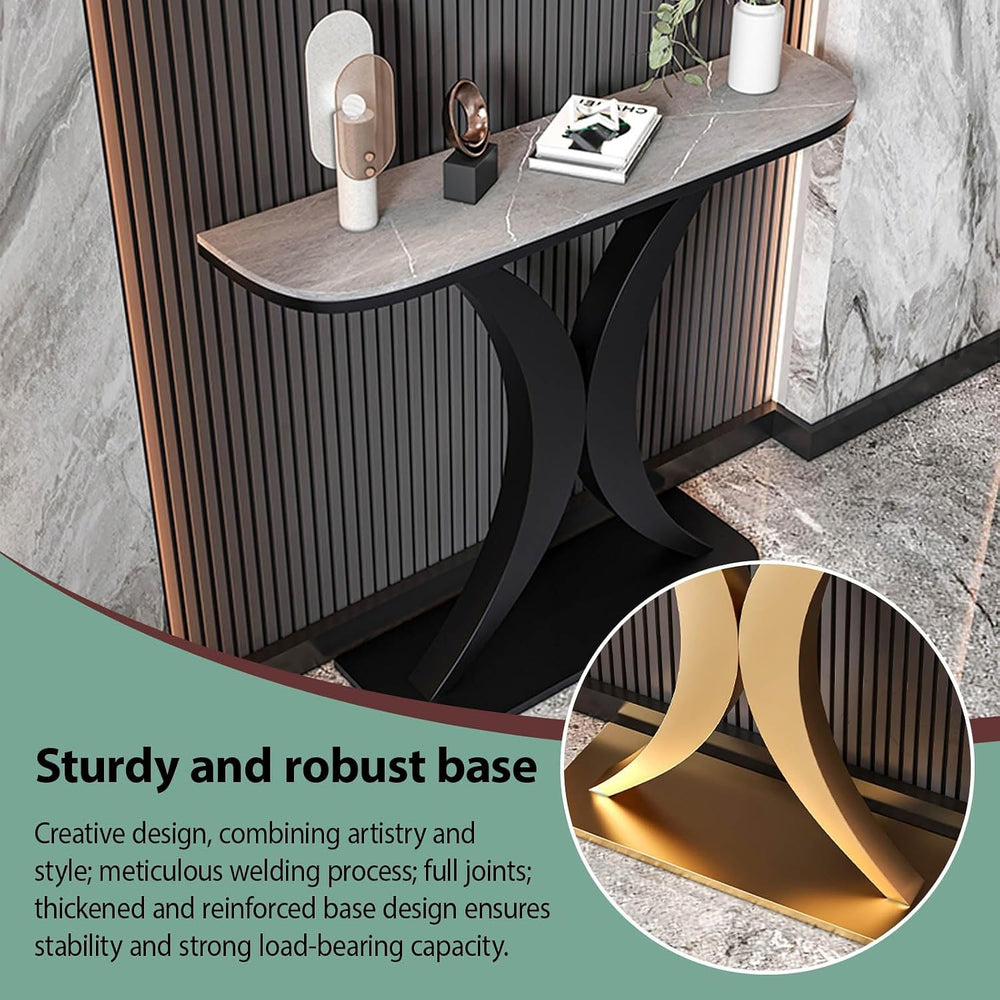 Modern Console Table with Geometric Metal Legs,Narrow Living Room Entryway Ta...
