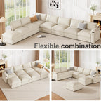 Couches Oversized Chenille Cloud Sofa (Chenille Beige, U Shaped 8 Seat) | Sectional Couch Chaise Detachable Armrest Cushion FSC Certified U Shaped Convertible Modular Sleeper Sofa for Living Room
