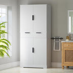 White Kitchen Pantry Cabinet,Freestanding Pantry Cabinet,Fluted Cabinets Tall,Farmhouse Dining Room Hutch,Kitchen Cupboard with 3 Keyboard Drawers & 6 Door Shelves Adjustable