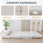 MAXYOYO Folding Sofa Bed, Convertible Chair Couch, Tufted Bean Bag Sofa | Extra Thick with Washable Cover, Chaise Lounge, Floor Bean Bag Couch Bed for Bedroom Living Room, Beige, 54"x91"