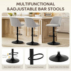 COLAMY Bar Stools Set of 6, Modern Swivel Bar Chairs, Adjustable Upholstered Barstools Counter Height with Full Backrest for Bar, Dining Room, Kitchen Island, Grey