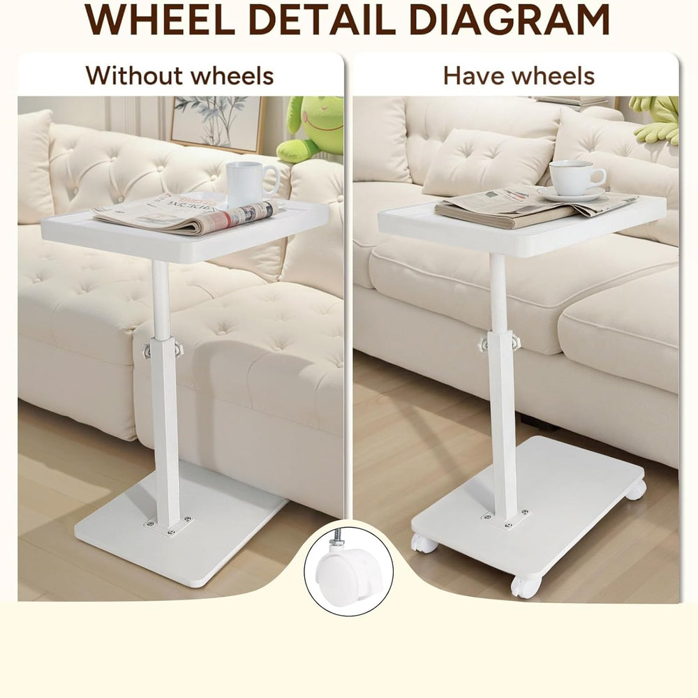 YYW Adjustable C-Shaped End Table with Removable Wheels & Convertible Bas...