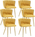 Kiztir Velvet Dining Chairs Set of 6 Woven Dining Chairs with Gold Metal Legs Upholstered Modern Dining Room Chair for Living Room, Bedroom, Kitchen (Yellow, Set of 6)
