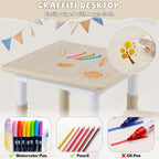 Adjustable Kids Table Chairs Set – Graffiti Desktop, Multi-Activity Height-Adjustable Toddler Study Desk for Ages 3-8 – Ideal for Home, Classroom, Daycare (W-Wood, 4 Chairs-23.6" L x 23.6" W)