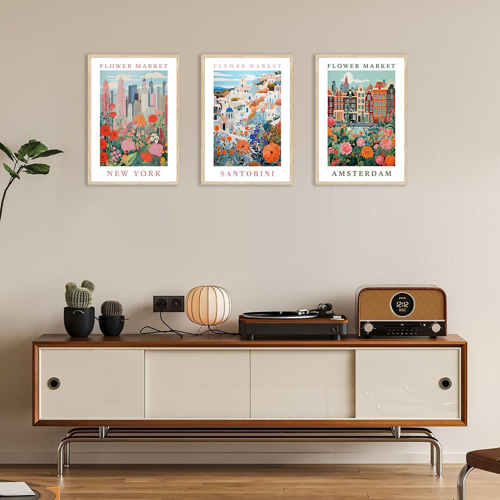 YUFEIART 3 Piece Colorful Flower Market Framed Wall Art Set of 3 12x16