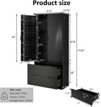 72" H Modern Kitchen Pantry Cabinet with 2 Large Drawers & 8-Door Spice Rack, Freestanding Sideboard Hutch Cabinet for Bathroom, Dining Room, Office, Entryway,Black