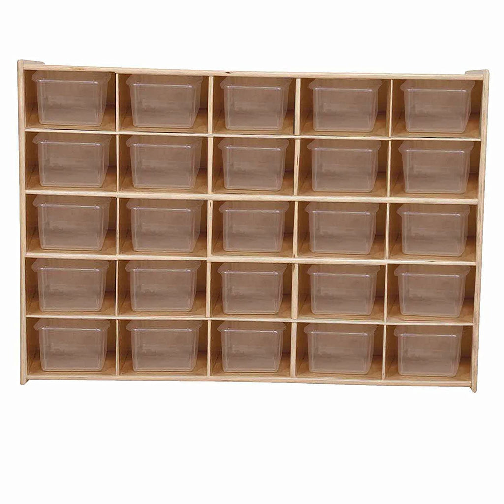 Contender 25 Tray Storage Cabinet with Translucent Trays, Fully Assembled, Wooden Organizer for Classroom, Daycare, or Home
