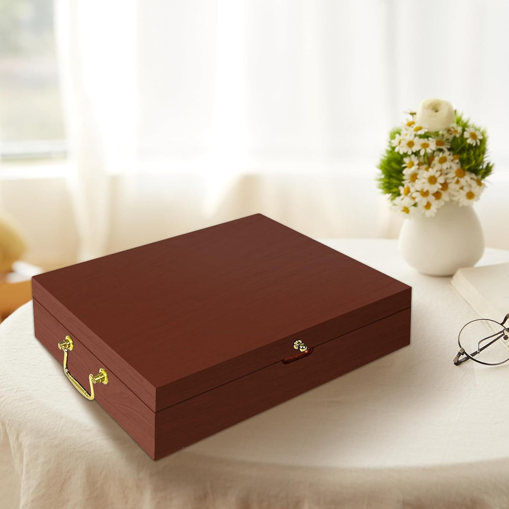 Silverware Storage Box Solid Wood with Lid, Silverware Organizer with Handle ...