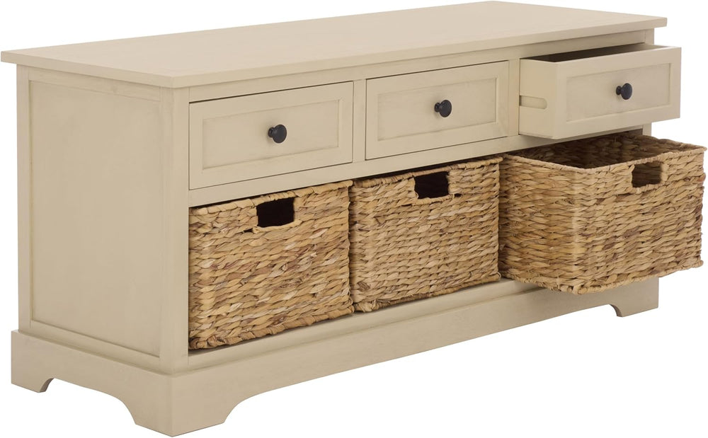 SAFAVIEH Home Collection – Damien Sand 6-Drawer Storage Bench, Mixed-Material...