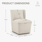 Upholstered Dining Chair with Casters Wingback Modern Side Armless Deskchair with Rollers for Diningroom Bedroom Livingroom Reading Room,Cream Beige,1 Box