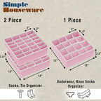 Simple Houseware Sock Drawer Organizer for Dresser/Closet/Bedroom, 3 Pack, Pink