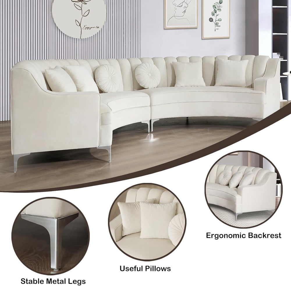 Legend Vansen Semicircle Modular Curved Velvet Sectional Sofa,141.34”Oversize...