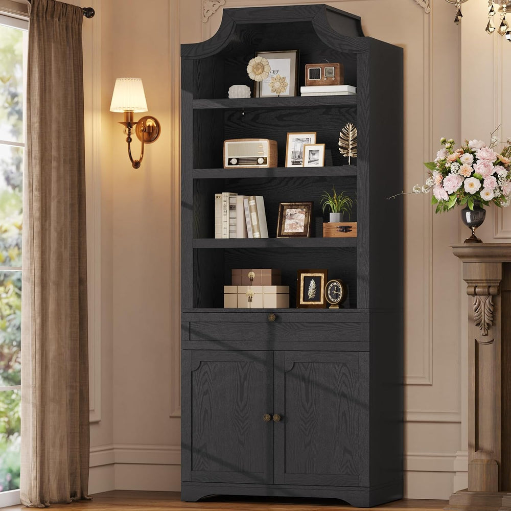 81"x31.4" Tall Arched Bookcase with Large Drawer & Doors