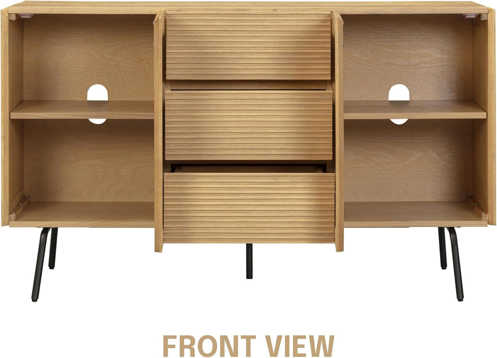 NTC MOSSIC Sideboard with 2 Doors and 3 Drawers, Buffet Cabinet with Natural ...