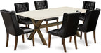 East West Furniture X727FO749-7 7 Piece Dining Set Consist of a Rectangle Dining Room Table with X-Legs and 6 Black Faux Leather Upholstered Parson Chairs, 40x72 Inch, Multi-Color
