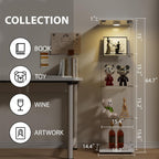 FANYUSHOW Glass Display Cabinet with LED Light & Lock, 1-Door 4-Shelf White | Tempered glass shelves, 64.7"H x 16.7"W x 14.4"D, 13-color remote lighting, 30/60-min timer, curio display case