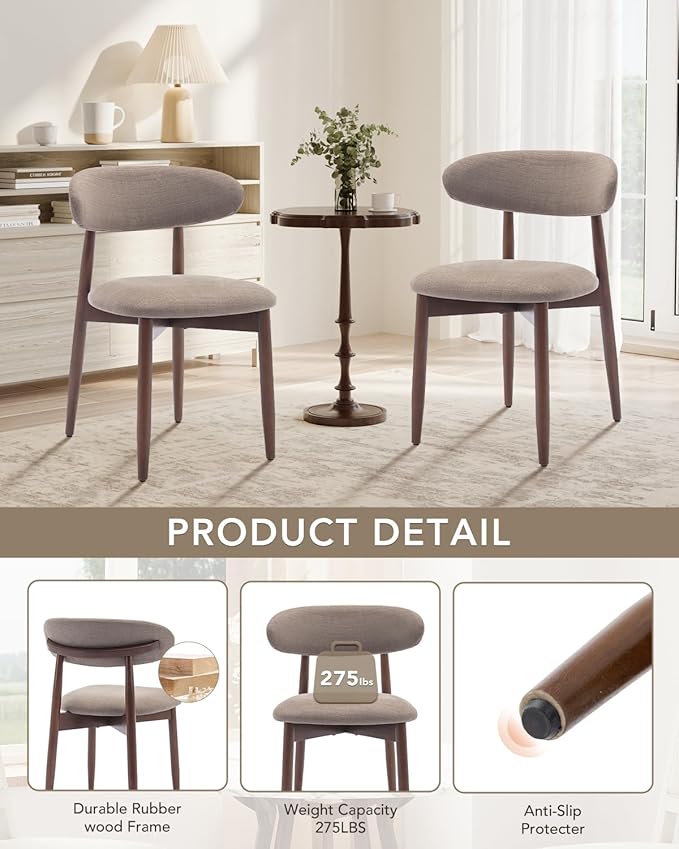 Dining Room Chairs Set of 6, Upholstered Farmhouse Dining Chairs, Modern Fabric Kitchen Chairs with Solid Wood Leg,Camel