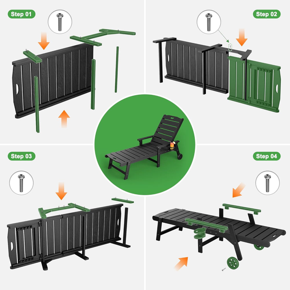 Outdoor Lounge Chair Set of 4 with 5-Position Adjustable, Outside Lounge Chai...