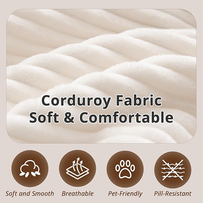 108" L-Shaped Boneless Couch, High Seat Modular Sectional Sofa with Moveable Ottoman, Corduroy Cloud Couches for Living Room, No Assembly, Ship in a Box, White