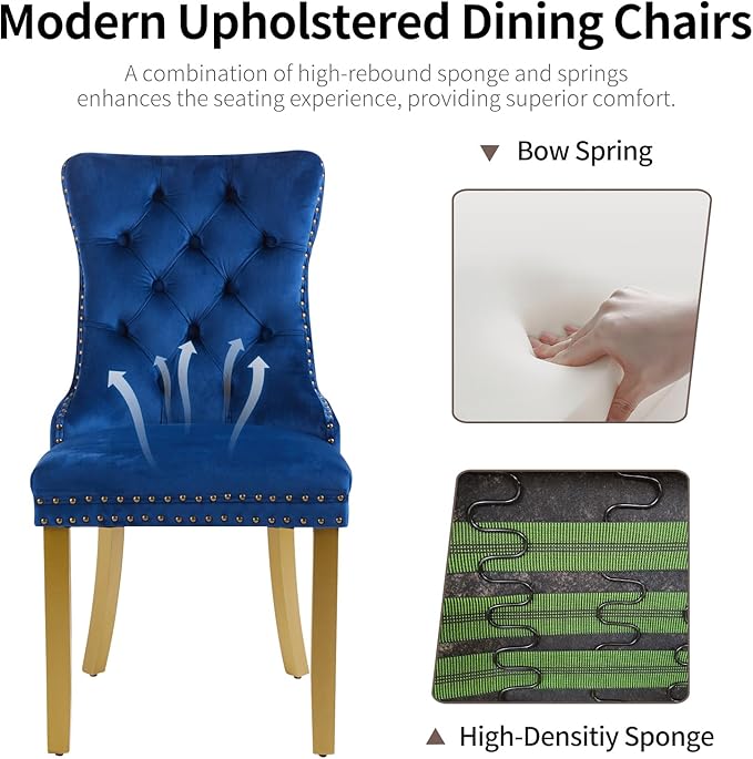 Velvet Dining Chairs Set of 6, Upholstered Dining Room Chairs with Lion Head ...