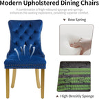 Velvet Dining Chairs Set of 4, Upholstered Dining Room Chairs with Lion Head Pulls Ring and Golden Solid Wood Legs, Modern Button Tufted Kitchen Chairs for Dining Room, Kitchen(Blue)
