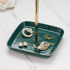 Jewelry Holder Stand with Ceramic Base: 12" Tall Necklace Organizer Rack, Tree Design Display Storage for Necklaces, Bracelets, Rings, Earrings, Aesthetic Room Décor for Girls and Women, Green