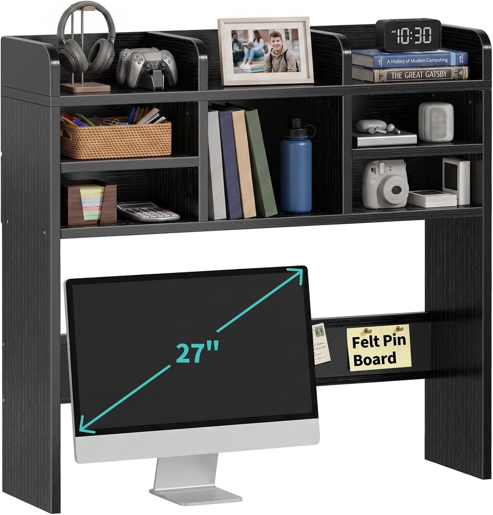 37" Black Desk Hutch Dorm Top Only with Sheves Felt Board for College